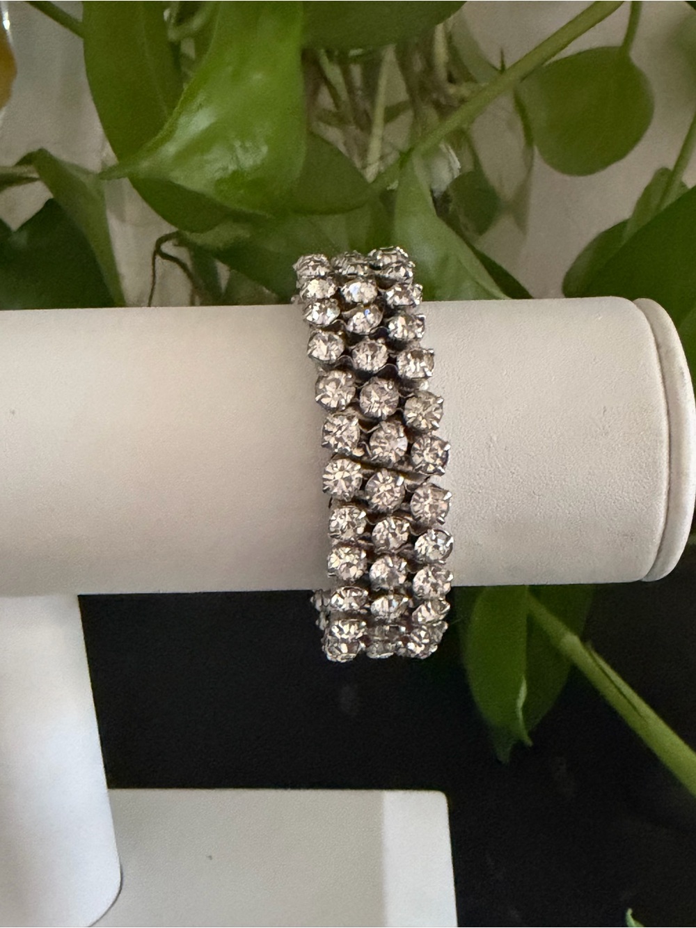 Vintage 60’s Silver Multi-Row Crystal Rhinestone Stretch Cocktail Bracelet